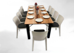 Eichentisch mit Kunststoff-Bankettstuhl